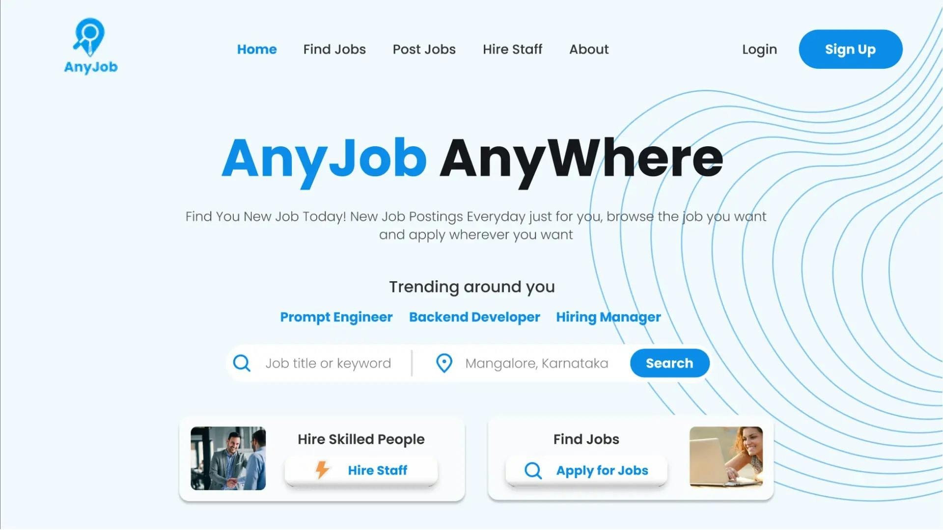 AnyJob Landing Page UI | Sarthak S Kumar